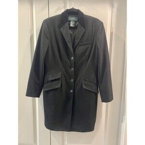 VTG - LAUREN RALPH LAUREN Black Wool Blend Equestrian Inspired Overcoat, Sz 8